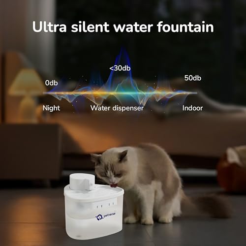 Image of Petverse Wireless Cat Water Fountain 2L Battery Operated Pet Water Dispenser for Cats and Dogs, Ultra Quiet, BPA Free, with Filters, 3 Flow Modes and LED Indicator, White