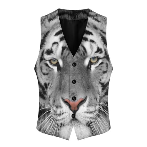 White Beautiful Tiger Men's Suit Vest Slim Fit V-Ncek Waistcoat Business Casual Vest4