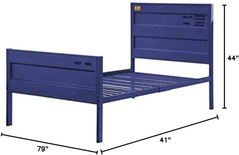 BOWERY HILL Contemporary Twin Metal Bed, 44" H x 79" W x 41" D, Blue Finish, Panel Headboard and Footboard, Industrial Style, Box Spring Not Required, Kids Bedroom Furniture