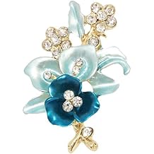 Brooch Pins for Women, Elegant Rhinestone Flower Enamel Brooch Pin Cardigan Scarf Corsage Jewelry Blue