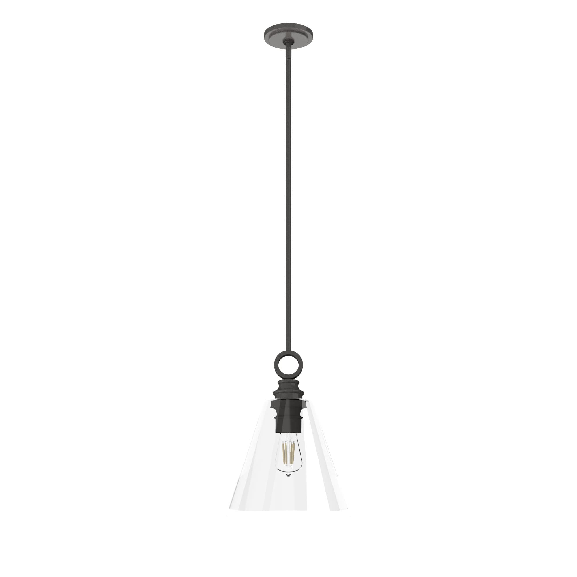 hunter - klein 1-light noble bronze, medium size pendant light, dimmable, casual style, cone shaped, for bedrooms, kitchens, dining, living rooms - 19439