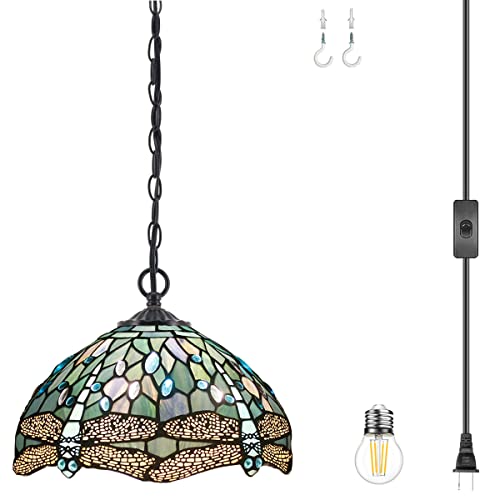 Image of WERFACTORY Tiffany Pendant Light Plug in 12 Inch Hanging Lamp S147 Series