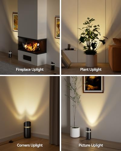 Image of 2 Pack Uplights Indoor Floor Can Lights, 3000K /4000K /6000K Spotlight Indoor with GU10 Bulbs, Uplighting Spotlights with Foot Switch for Living Room Corner Sofa House Plant Wall Artwork Decor
