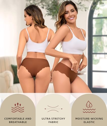 Image of Sexy Seamless Underwear Wave Edge No Show Bikini Panties V-waist Ice Silk Hipster Lady Cheeky Invisibles Briefs 6 Pack
