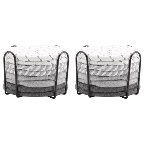 Kznifmk Posavasos para Bebidas de 16 Piezas con Soporte, Posavasos Absorbentes de 4 Colores para Bebidas, Juego de Posavasos de Tejido de Algodón para Decoración del Hogar B