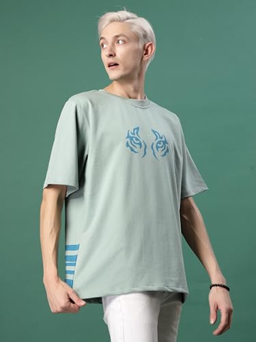 Image of Rigo Back Printed Half Sleeves Round Neck Oversized T-Shirt for Men | Drop Shoulder T-Shirt for Men | Loose Baggy Fit T-Shirt for Men