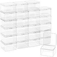 BELLE VOUS 24 Pack Small Clear Plastic Storage Box Containers with Hinged Lid - L6.2 x W6.2 x H4cm / 2.44 x 2.44 x 1.57 Inches - Mini tub Boxes for Pills, Beads, Jewellery & Craft Items