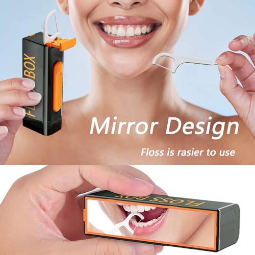 Dental Floss Storage Box with 50 pcs Tooth Cleaning Floss Portable Flosser Storage Case Refillable Holder Boxes for Teeth Cleaning with Mirror(Black)
