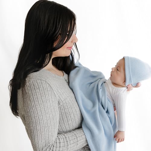 Image of Baby Gift Set - Organic Cotton Newborn Blanket Essentials, Thoughtful Baby Shower & New Baby Gift for Boys & Girls (Luxe - Sky Blue)