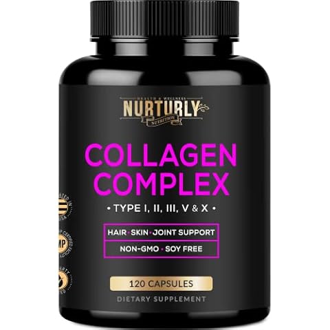 NURTURLY Multi Collagen Peptides Powder Capsules - Hydrolyzed Collagen Peptides Types (I, II, III, V & X) - Collagen Supplements for Joint Health, Anti-Aging, Hair, Skin & Nails - 120 Capsules Cover