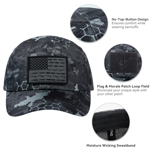 Image of Tactical Hat with Flag Patch Camo Military Army Hats Adjustable Trucker Baseball Cap Soft Top for Shooting
