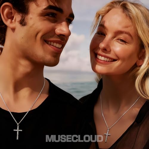 Image of 925 Sterling Silver Cross Necklace for Men Box /Cuban /Figaro Chain