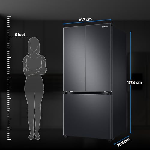 Image of Samsung 550 L Inverter Frost-Free French Door Refrigerator (RF57A5032B1 /TL, Black DOI, Convertible), Real Stainless, Convertible