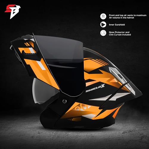 Image of Steelbird SBA-20 Shield X ISI Certified Flip-Up Graphic Helmet for Men and Women with Inner Chrome Sun Shield