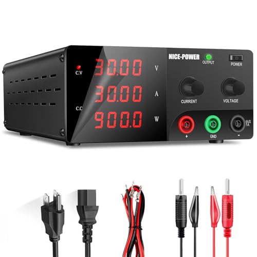 NICE-POWER DC Power Supply Variable, 0-30V 0-30A 900W High Power Bench Power Supply with Encoder Knob &amp; Output Switch, Benchtop Adjustable Switching Regulated Power Supplies for Repair/Test(Black)