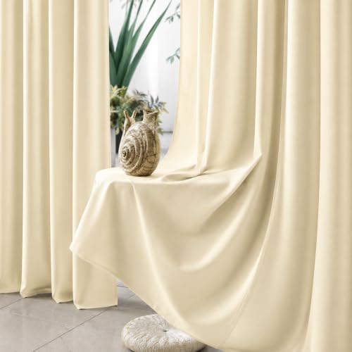 Image of THE LINEN COMPANY Duck Canvas Cotton Curtains 6 Feet Long, Solid Door & Window Curtains, 6ft Set of 2, Butter Cream