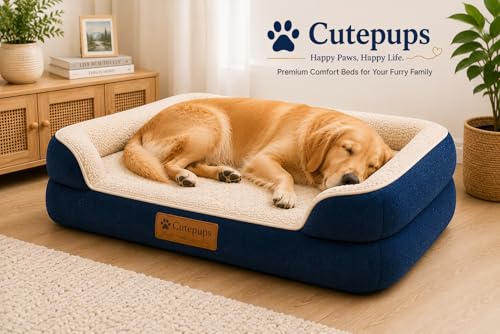 Image of Cutepups Navy Blue Orthopedic Dog Bed Medium Size (M) - Soft Plush Washable Bed for Medium Dogs