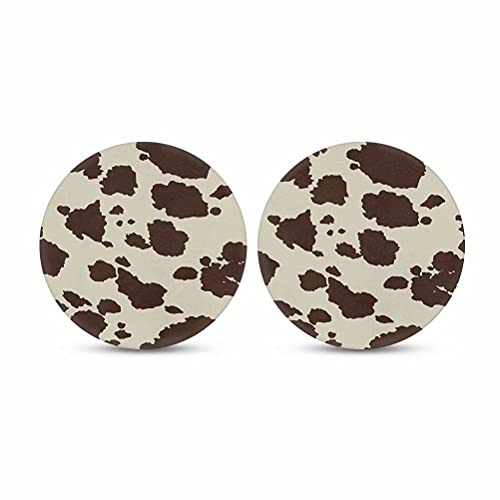 AFPANQZ 2.75 Inches Car Coasters for Drinks Absorbent, Cute Milk Cow Cowhide Print Car Cupholder Coasters for Women, Removable Cup Holder Coaster for Your Car, Auto Accessories Set of 2, Brown