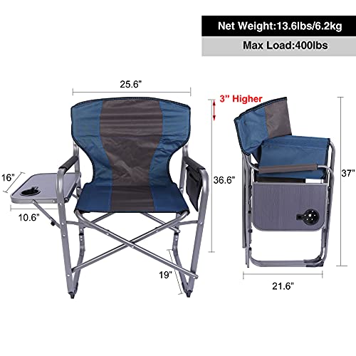 Campmax Oversized Camping Chairs For Adults 2 Pack, Sturdy Heavy Duty Folding Director Chair With Side Table, Portable For Outdoor Outside Sport Lawn, Blue 2 Pack #TOP1