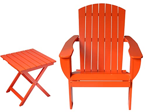 Riverstone Solid Cedar Adirondack Extra Wide Chair With Build In Bottle Opener & Matching Folding Table - Orange #TOP2