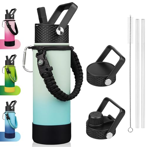 Image of BJPKPK 22oz Insulated Water Bottle with 3 Lids, Straw Lid & Handle