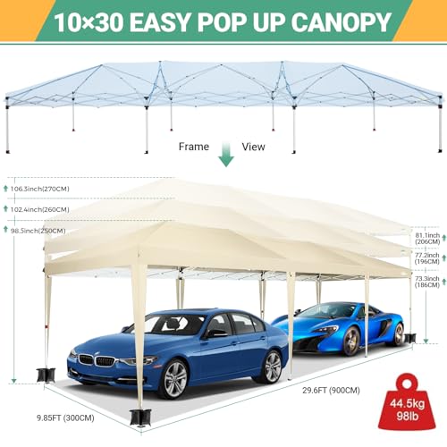 Image of COBIZI 10x30 Canopy Party Tent with 8 Walls 10x30 Pop Up Tent for Parties Waterproof UPF 50+ Outdoor Commercial Event Tent for Party Backyard Gazebo Canopy with Sidewalls & Sandbags(Khaki /10x30ft