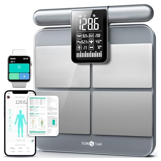 Runstar Scale for Body Weight and Fat Percentage, 8-Electrodes Precision Digital Smart Scale for BMI 28 Body Composition Measurement, Silver Bathroom Smart Scales with Large Display