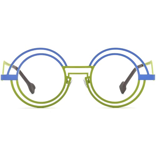 Image of FONEX Colorful Pure Titanium Glasses Frame Women Retro Round Eyeglasses