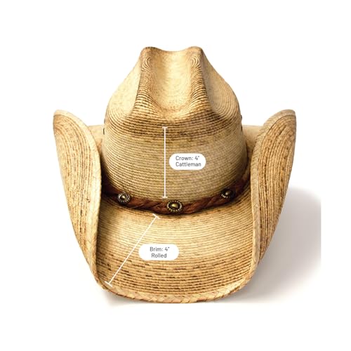 Western Express Kid's Cattleman Palm Sonora Cowboy Hat - Classic Brown with Rope Band, Conchos, and Leather Chin Strap - Kid's Elastic One Size Fits Most4