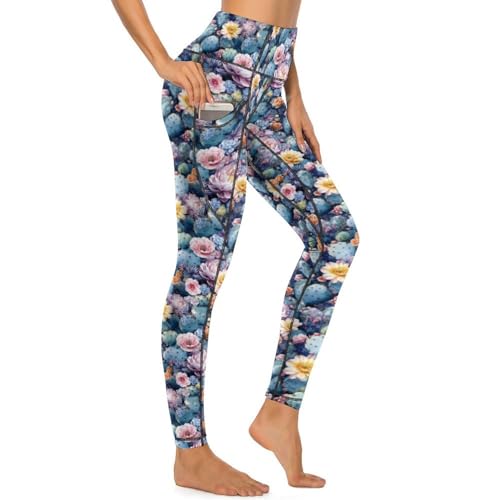 Legging d'entraînement à fleurs de cactus pour vos séances de yoga et fitness