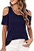 PrinStory Womens Cold Shoulder Round Neck Short Sleeve Tunic Tops Navy Blue-S