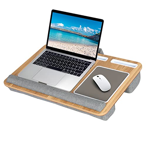 Taylor & Brown Lightweight Portable Lap Desk Laptop Tray with Pillow Cushion, Anti-Slip Strip with Built-in Mouse Pad/Wrist Rest/Phone Tablet Slot, Fits up to 17 Inch Laptop For Sofa & Bed Light Brown