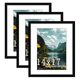 Picrit 14x17 Picture Frame 3 Pack, Black Poster Frame, Display Poster 10 x 14 with Mat or 14 x 17 without Mat for Horizontal or Vertical Wall Mounting