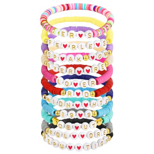 SALAV 11 Pcs Friendship Bracelets, Inspired Letter Bracelets Set, Colorful Stretchy Heishi Preppy Bracelets, Singer Music Lovers Fans Concert Merch Gifts for Women Favors
