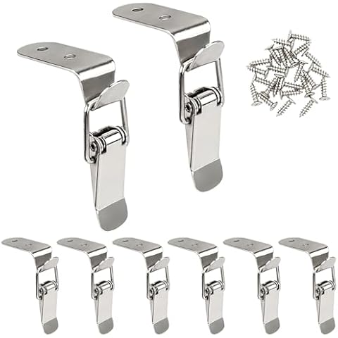 Lesnala 8pcs 90-Degree Spring Toggle Lock Stainless Steel Box Latch Toggle Catch Lock Generic 90 Degree Latch with mounting Screws for Box Cabinet Door Barn Wooden Case Toolboxes Cover