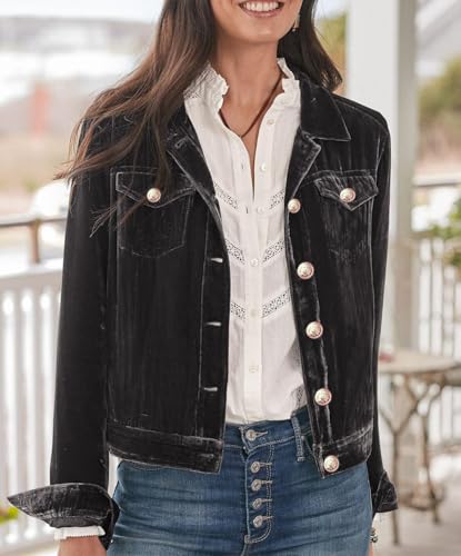 Long Sleeve V Neck Jacket Coat Blazer Womens Velvet Blazer Cozy Lightweight Outerwear Retro Button Long Sleeve Jacket2