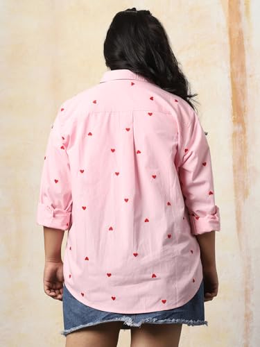 Image of HIGH Star Oversized Embroidered Cotton Shirt for Women | Stylish Tops for Women | Comfortable and Trendy Casual Shirt