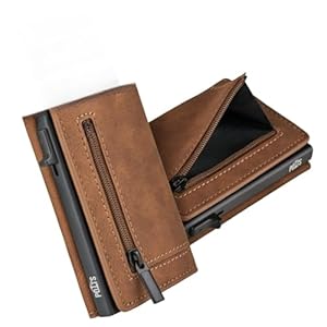 POTTS Kartenetui | Praktisches Kartenetui, starker Magnetverschluss, großes Münzfach, RFID-Block – Geldbörse Herren – Kartenetui Kreditkartenetui – Geldbeutel Portemonnaie klein braun