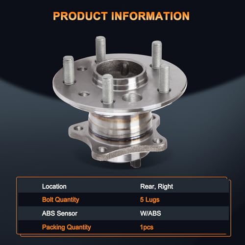 512207 Rear Right Wheel Hub and Bearing Assembly Compatible with 2002-2003 for Lexus ES300 2007-2012 for Lexus ES350 2005-2012 for Toyota Avalon 2002-2011 for Toyota Camry 5 Lugs W/ABS 1pcs by ASAPE - Image 5