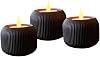 Tealight Candle Holders Set, Black Ribbed Design, Modern Home Decor, Set of 3