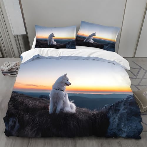BSYYZQC Funda Nórdica Cama 180 Samoyedo Funda de Edredón 260x240 Puesta De Sol Juego de Funda Nórdica de Microfibra Suave con Cremallera y 2 Fundas de Almohada 50x75