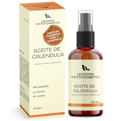 Leucosia Aceite de Caléndula - Aceite Esencial nutritivo y calmante para Pieles Sensibles y Delicadas - Aceite Masaje Relajante Bebé - Aceite Corporal 100 ml