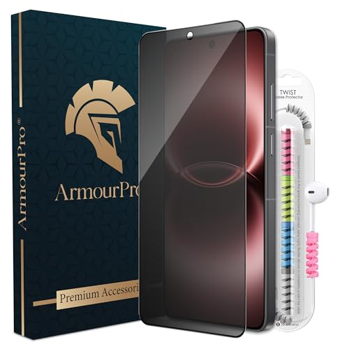 Image of ArmourPro Privacy Tempered Glass for Vivo X300 Ultra, Anti Spy Anti Peeping Screen Protector, Edge-to-Edge Full Coverage, 9H Hardness with Cable Protector | Black