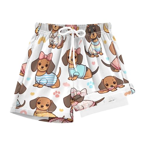 YANENDIE Boy Swim Trunks with Compression Liner Dachshund Puppies Boys Swim Shorts Quick Dry Beach Shorts