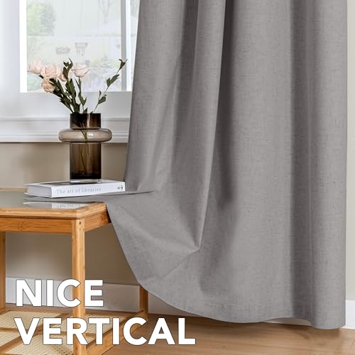 Image of H.VERSAILTEX Linen Curtains 100% Blackout Curtains for Bedroom 84 inch Long Full Light Blocking Nature Linen Blended Window Curtains for Living Room Nickel Grommet (2 Panels, Heathered Dove)