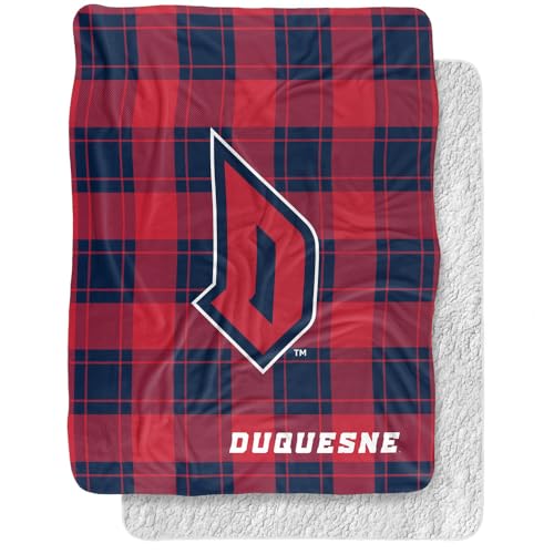 LOGOVISION Duquesne University Campus Plaid Spirit Silky Touch Sherpa Back Super Soft Throw Blanket 60"x80"