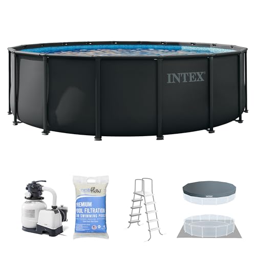 INTEX Above Ground Swimming Pool Set Ultra XTR 18 x 52 Round Frame Bundled with OptiFlow Premium Pure Silica Filter Pool Sand 50 lb Bag