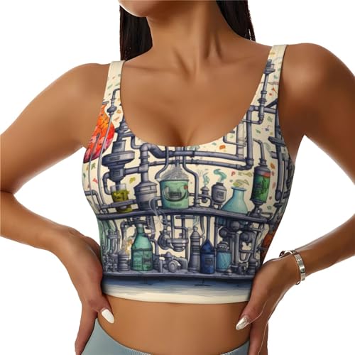 ZXERTG Camiseta deportiva sin mangas con estampado químico, alto apoyo, ideal para entrenamientos de alto impacto, yoga y correr, Negro, XXL