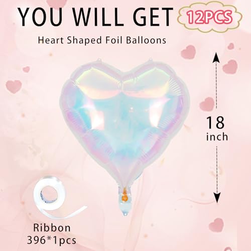 Image of Colorful Heart Ballloons,18 Inch Bright Silver Foil Love Heart Shaped Balloons 12Pcs Silver love balloon for Baby Shower Birthday Party Wedding Engagement Valentines Day Decorations
