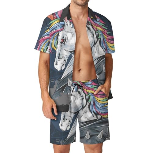 Ensemble Chemise Short Pantalon Licorne en Colère Motif Original pour Tenue de Plage Homme